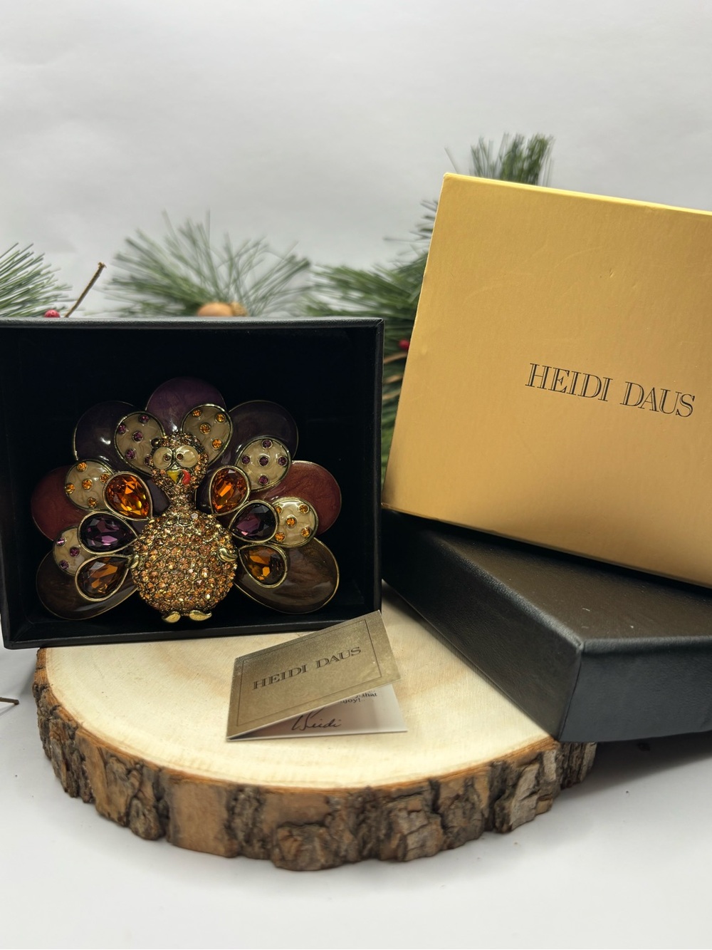 Heidi Daus Thanksgiving Turkey Jewel-Tone Floral Statement Brooch